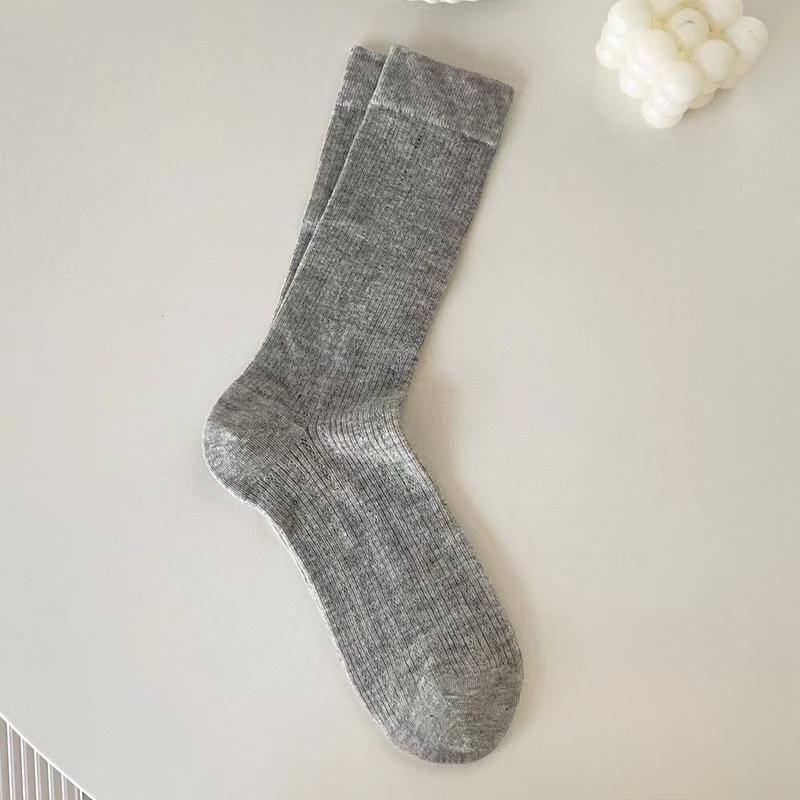 5 Pairs Women Solid Color Small Leg Socks Fashionable Sweet Style Summer Thin Mesh Hollow Breathable Casual Stacked Socks