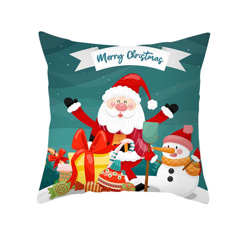 Christmas Cartoon Pillow Cover Living Room Bedroom Sofa Cushion Peach Skin Printed Pillow