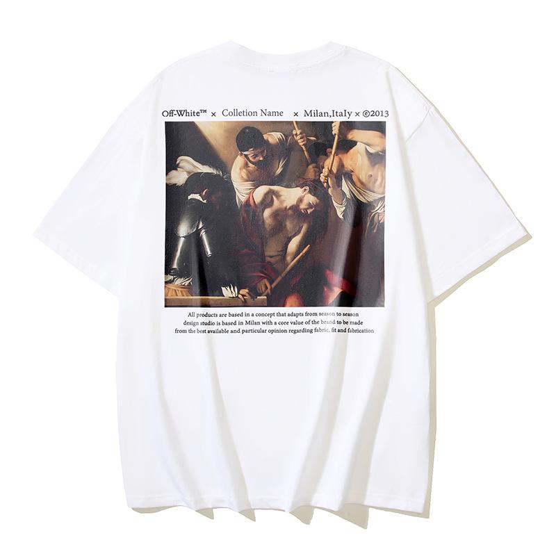 Off-White 2025 Summer New Caravaggio Religious Oil Painting Printed Short Sleeved T-shirt for Men and Women