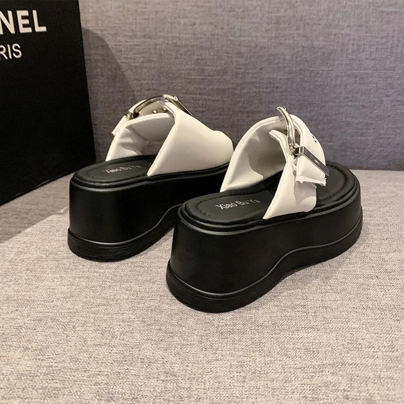 Moda 8cm Ciabatte Estive da Donna Chunky Moda Sandali con Zeppa Infradito Ciabatte con Fibbia Zeppe Platform Scivoli da Spiaggia Zapatos