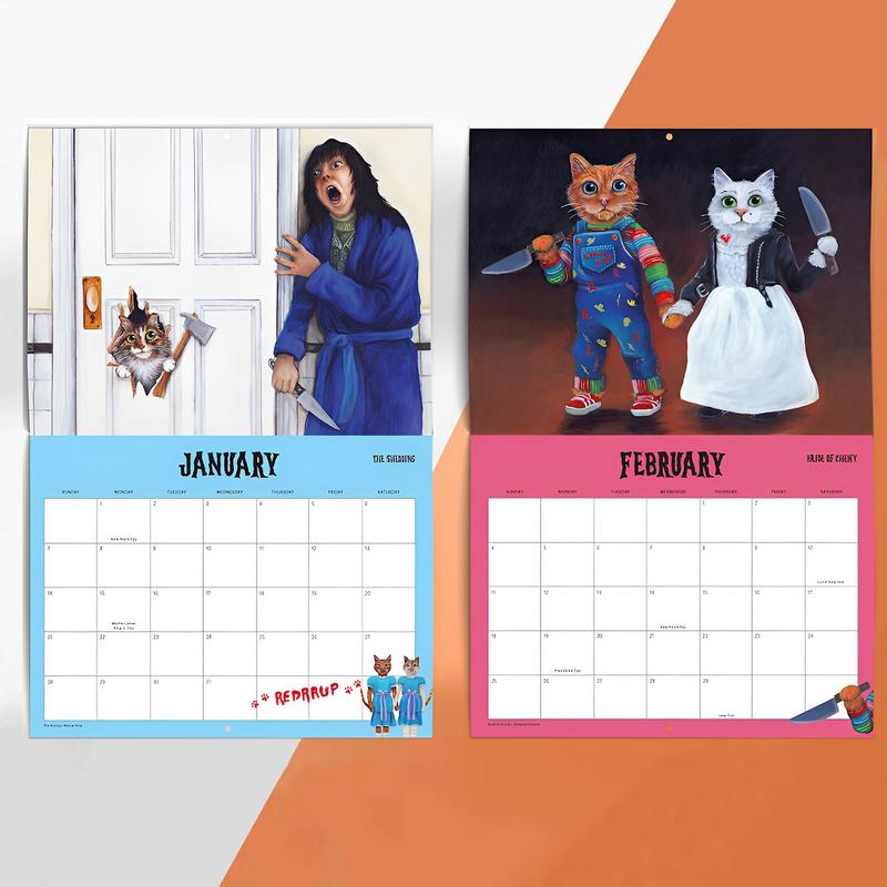 12 Month 2025 Scary Cats Wall Calendar Funny Cat Monthly Calendar for Home Living room Bedroom New Year Decor Calendar Planning
