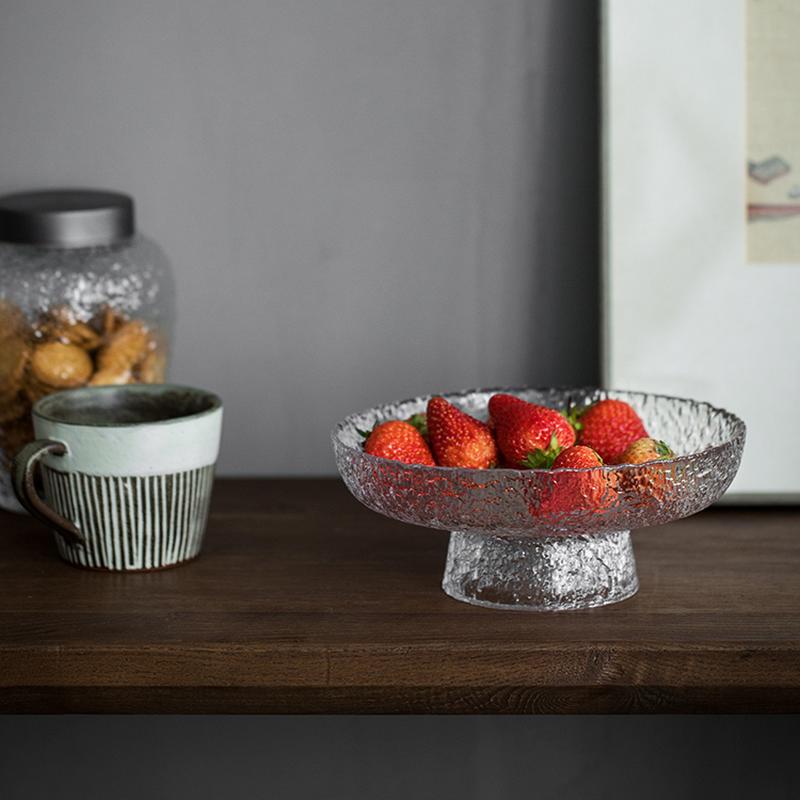 Tall Feet Glass Fruit Plate Round Fruit Snack Plate Salad Bowl Dessert Cake Pan Decorative Plates Display Stand Refreshment Tray