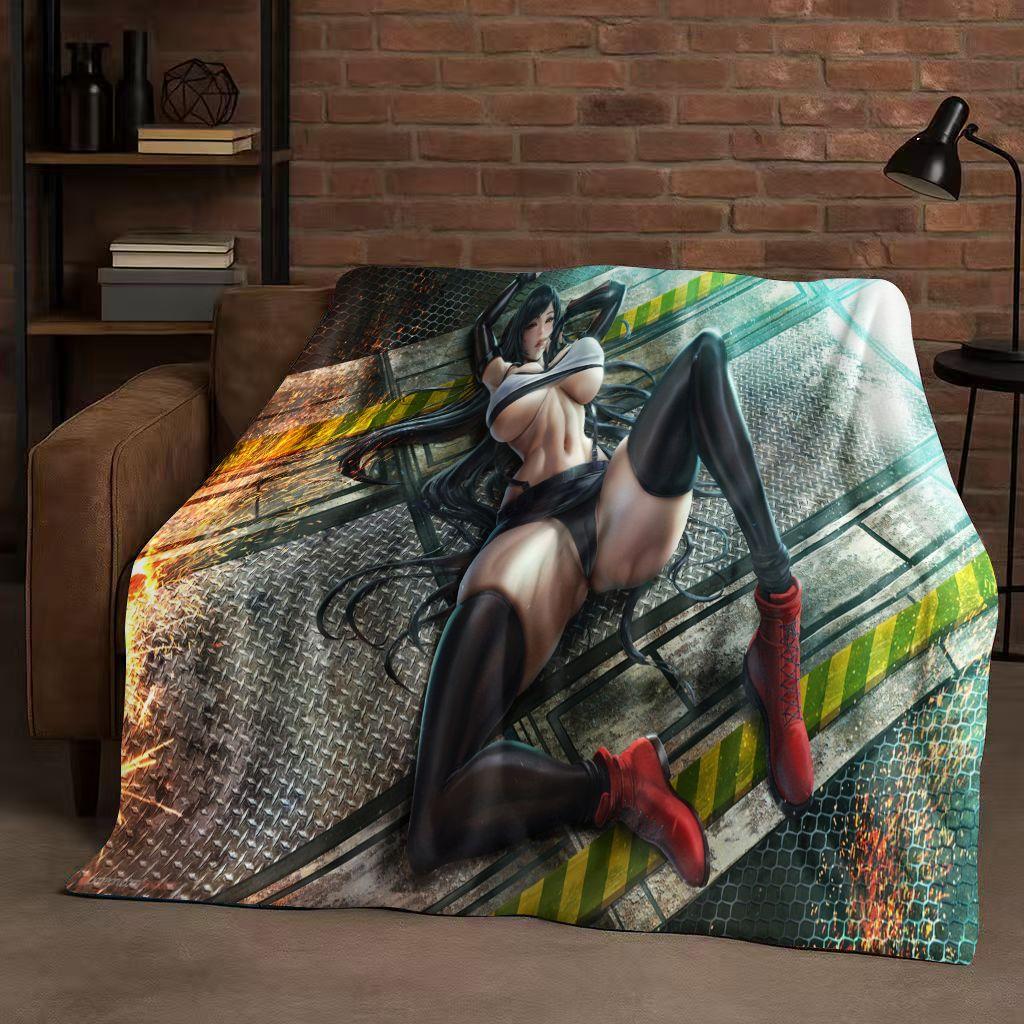 HD Tifa Aerith Sexy Lace Girl Cartoon Flannel Blanket,Ultra Soft Warm Plush Throw for Home Bedroom Bed Sofa Cover Picnic Kids