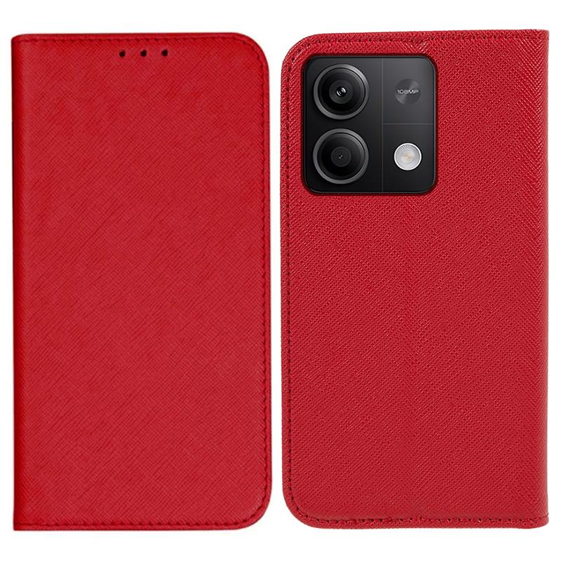 

For Xiaomi Redmi Note 13 5G Case Cross Texture PU Leather Stand Magnetic Closing Phone Cover Red