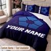Custom Name Text 3Pcs Bedding Set Blue Lock Duvet Cover And Two Pillowcases