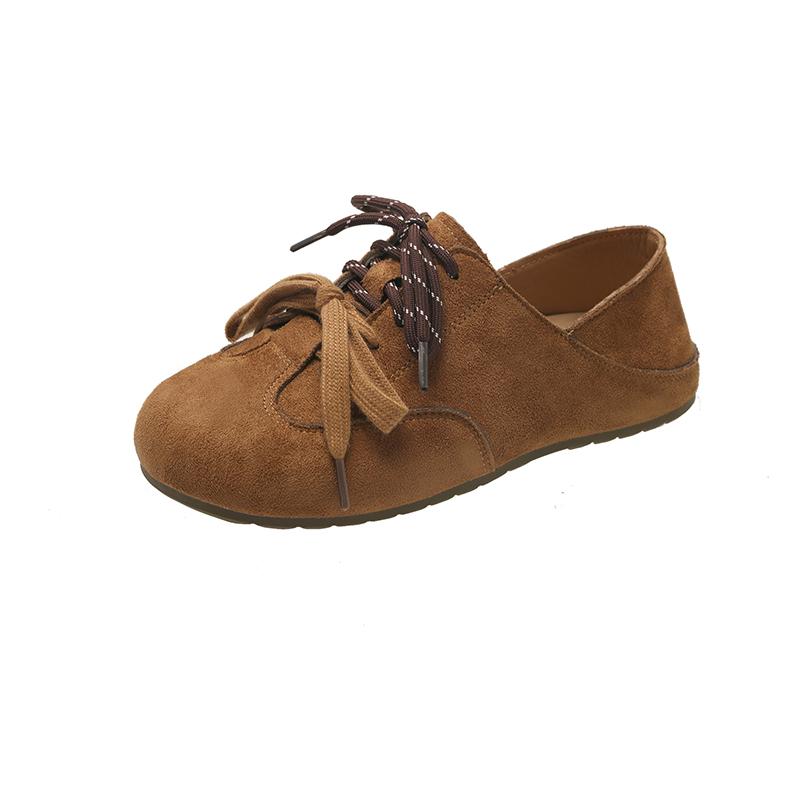 Frühling Herbst Neuer Stil Runde Zehen Damen Flache Schuhe 2025 Mode Wildleder Lässig Weiche Sohle Schnürschuhe Verschleißfest Damen Schuhe
