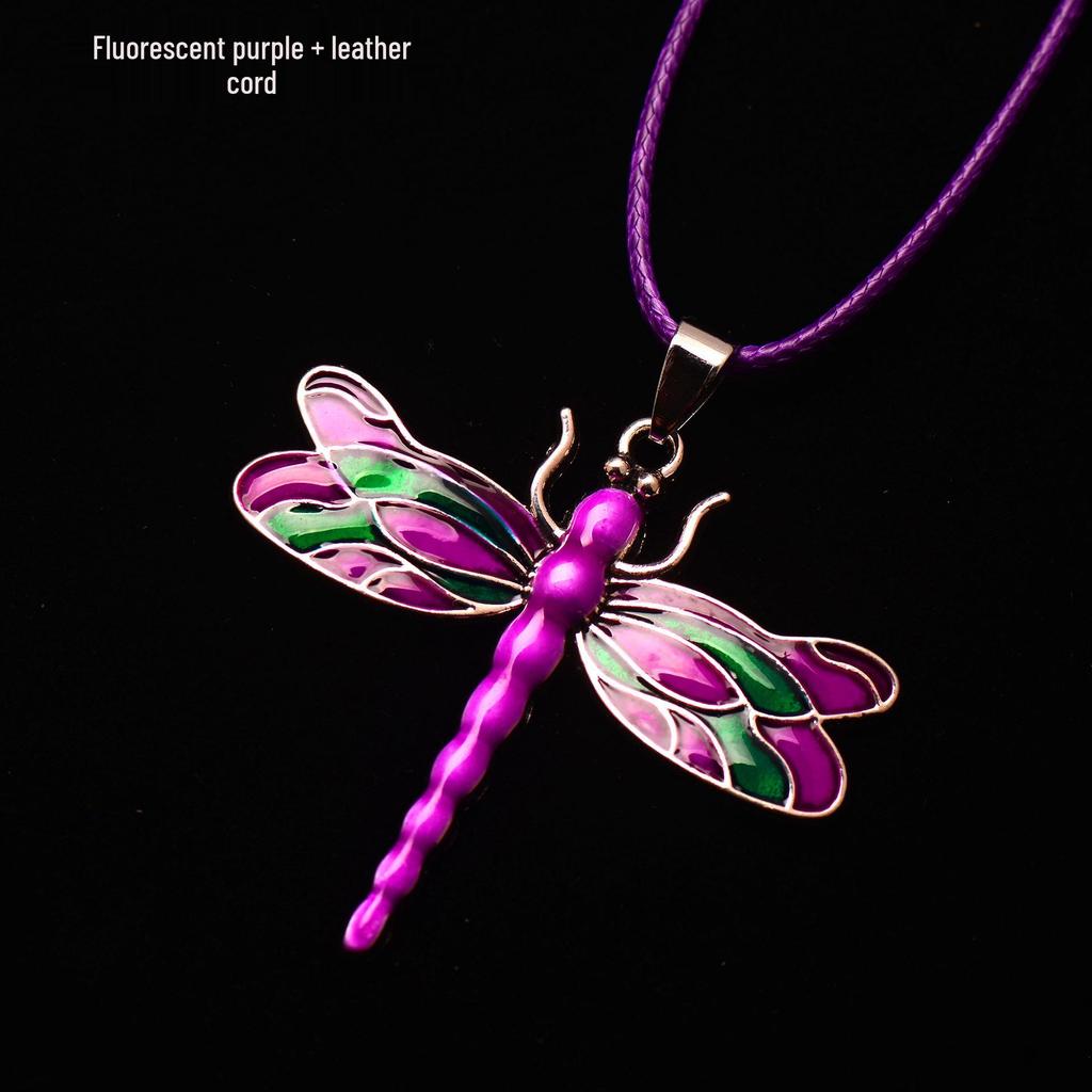 Silver Dragonfly Necklace with Luminous Butterfly - Retro Forest-Inspired