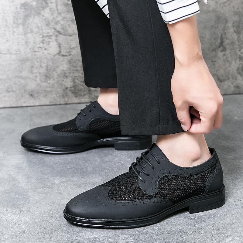Fashion Men Classic Artificial Leather Oxfords Shoe Business Formal Lace Up Leather Dress Shoes Summer Fashion Breathable Men Mesh Shoes