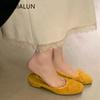 Fashion SUOJIALUN 2025 Spring Candy Color Women Flat Shoes Fashion Round Toe Shallow Slip On Ballet Shoes Square Low Heel Boat Shoes