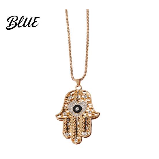 Pendant Necklace Devil Eye Vintage Chain with Hamsa Hand Rhinestone