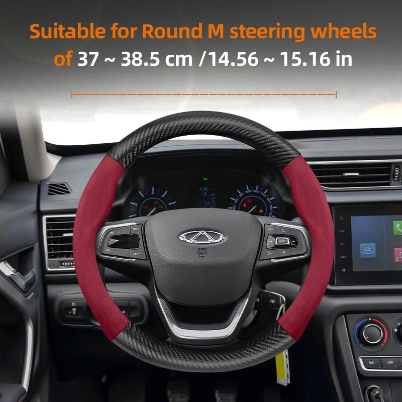 For CHERY Suede Carbon Fiber PU Leather Steering Wheel Cover Fit Tiggo 7 Pro Max 2 8 4 5 9 Qq Fx Arrizo Fulwin Omoda T11 QQ
