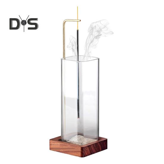 

Держатель для благовоний с деревянным подносом Съемная стеклянная курильница без беспорядка Пеплоуловитель Медитация Йога Релаксация Украшение дома Square