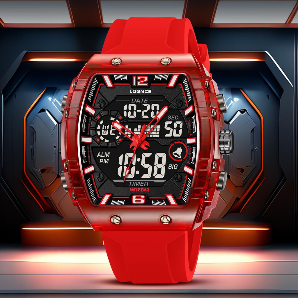 Fashion LOQNCE 98003 Men's Watch Luxury 50M Waterproof Watch for Men with Analog-Digital Dual Movement Sports Wristwatch