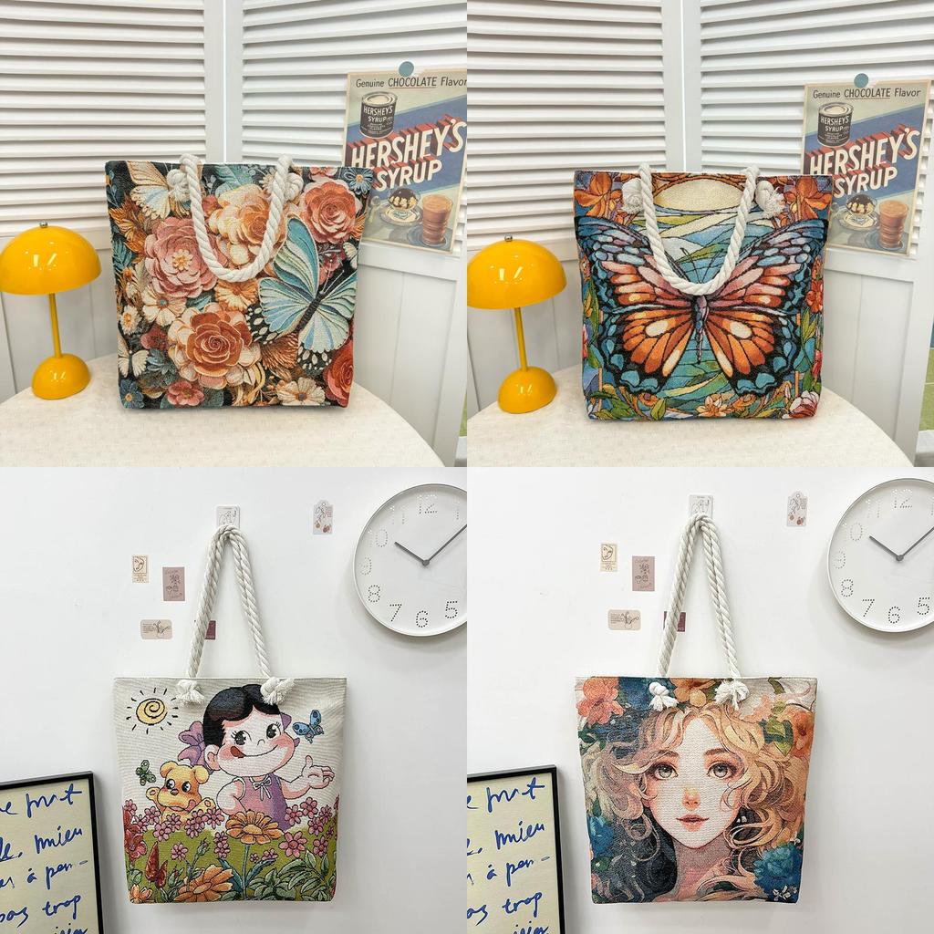Canvas Embroidered Shoulder Bag With Large Capacity For Casual Daily Use