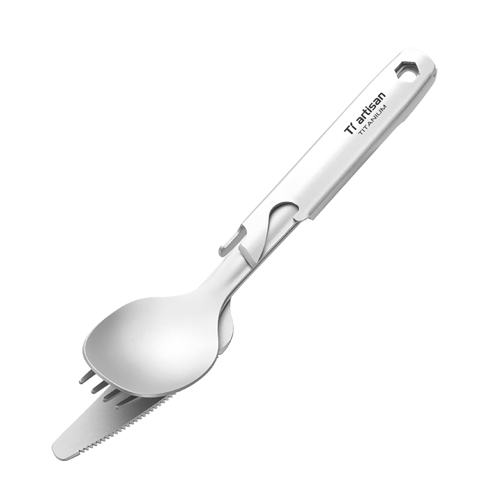 

Ti Artisan Titanium Fork Spoon Bottle Opener, 4-Piece Utility Cutlery Set for Camping, Travel, and Everyday Use