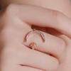 Korean Style Couple Ring Rhinestone Crescent Moon Ring Retro Star Moon Opening Rings  Friend