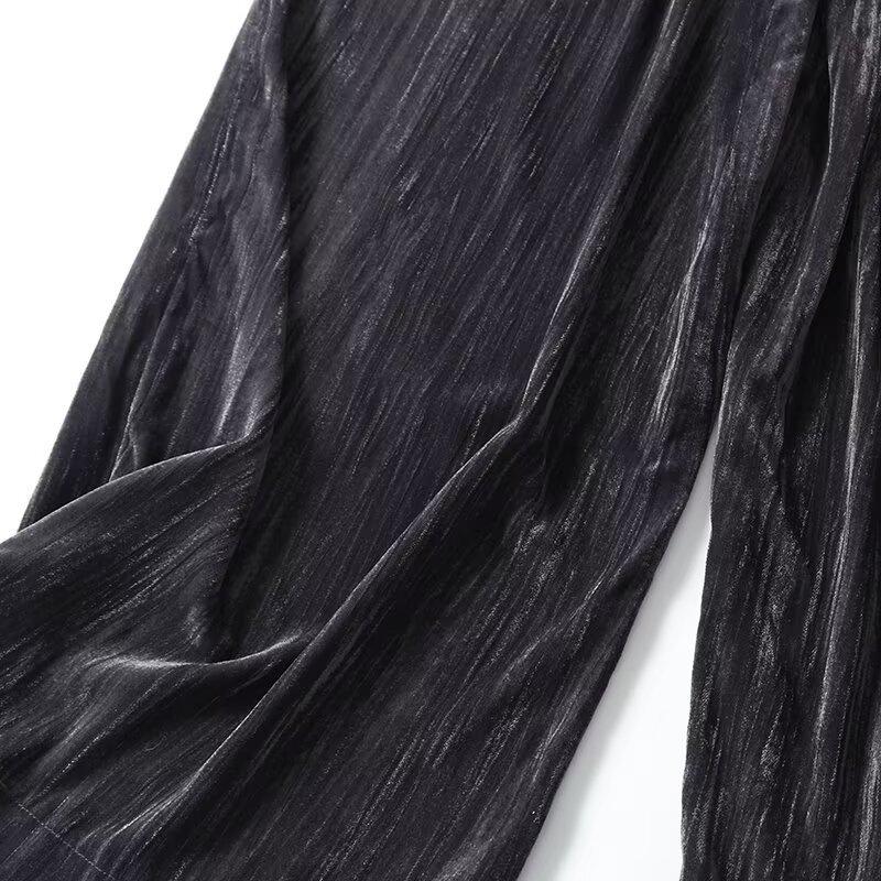 2025 Spring Women's Slim Minimalist Velvet Wide-Leg Pants