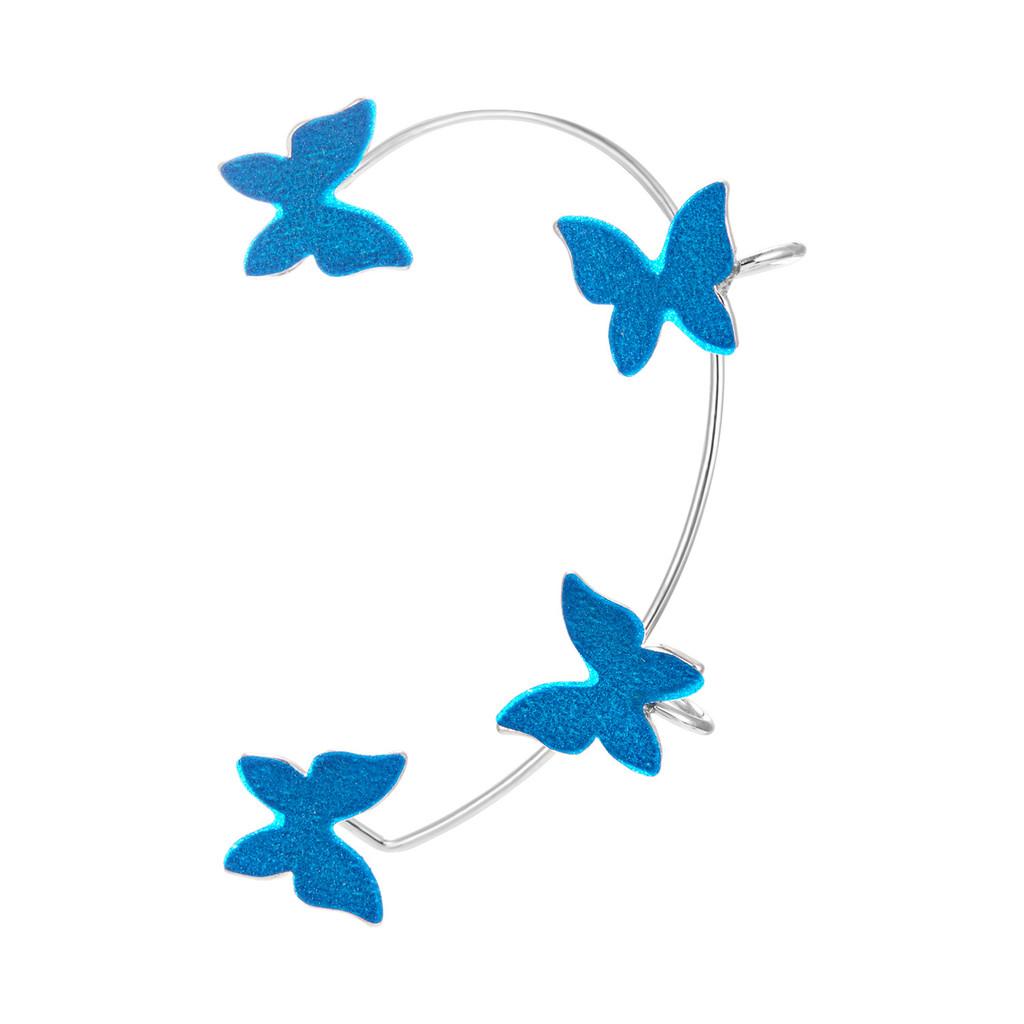 

Butterfly Ear Cuff Earring Set With Glitter Copper Metal For Women Fashion Accessory BlueGlitterLeft