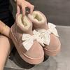 Thick-soled Bow Cotton Boots Women's Velvet Warm Home Indoor Non-slip Snow Boots 2025 Can Be Worn Outside In Winter