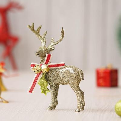 Simli Altın Renkli Ren Geyiği Heykeli | Noel Ağacı Süsleme Öğeleri | Noel Asılı Süsler Aksesuarları | Noel Süsleme Öğeleri