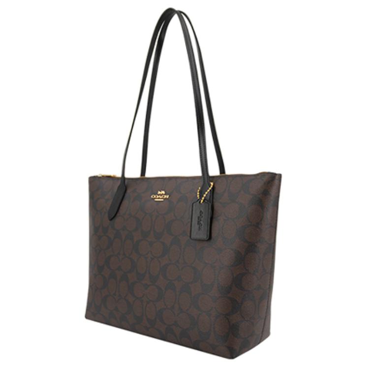 Coach Borsa Tote con Chiusura a Zip, Borsa Shopping in PVC, Borsa a Spalla Grande da Donna, Marrone Scuro 4455-IMAA8