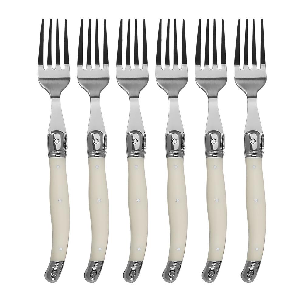 6/24pcs Laguiole Table Flatware Set Off-white Steak Knives Forks Spoons Set Pretty Stainless Steel Cutlery