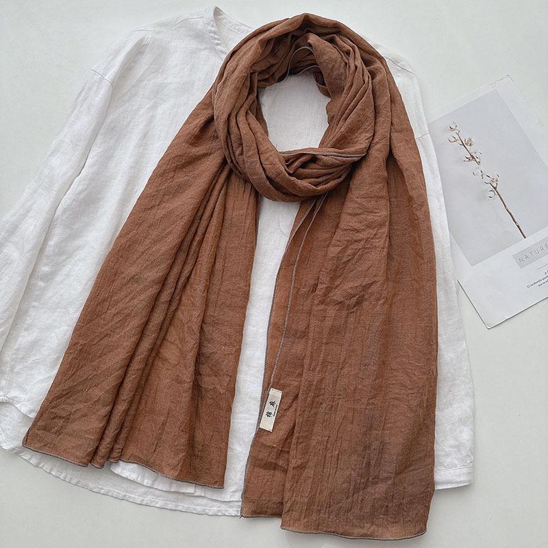 Japan and Korea Elegant Solid Color Cotton and Linen Extended Scarf Women's Soft Skin-friendly Casual Outer Autumn Shawl