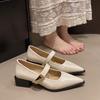 Woodpecker Women's Genuine Leather Pointed-Toe Chunky Heel Mary Janes