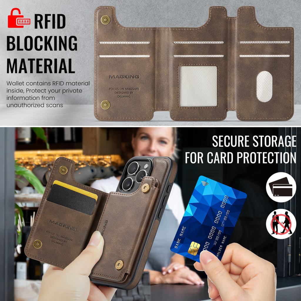 MAGKING K3 Series For iPhone 16 Pro Case Compatible with MagSafe Wallet PC+TPU+PU Phone Cover