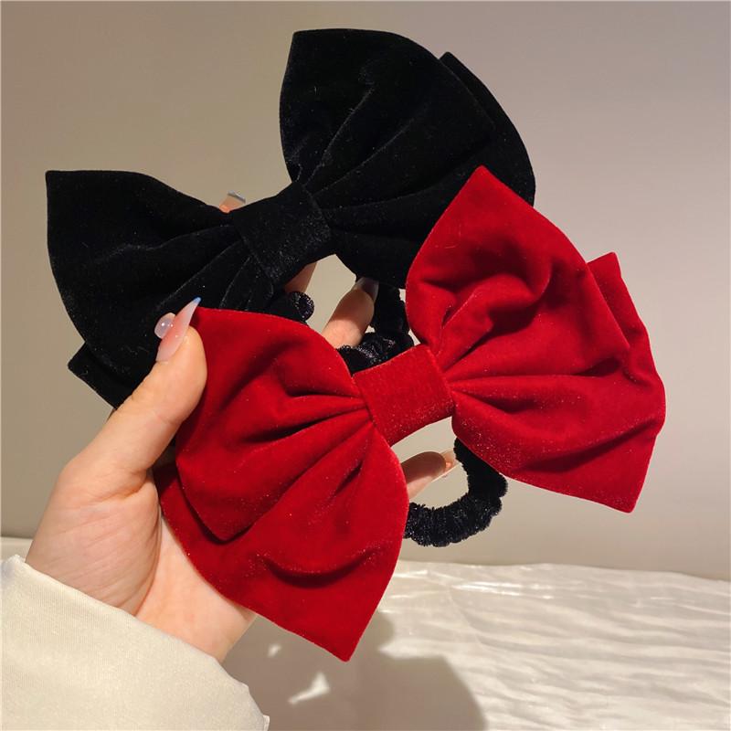 Vintage Velvet Bowknot Hair Scrunchies Hair Tie Women Girls Elegant Ponytail Large Bows Hair Rubber Bands Hair Accessories