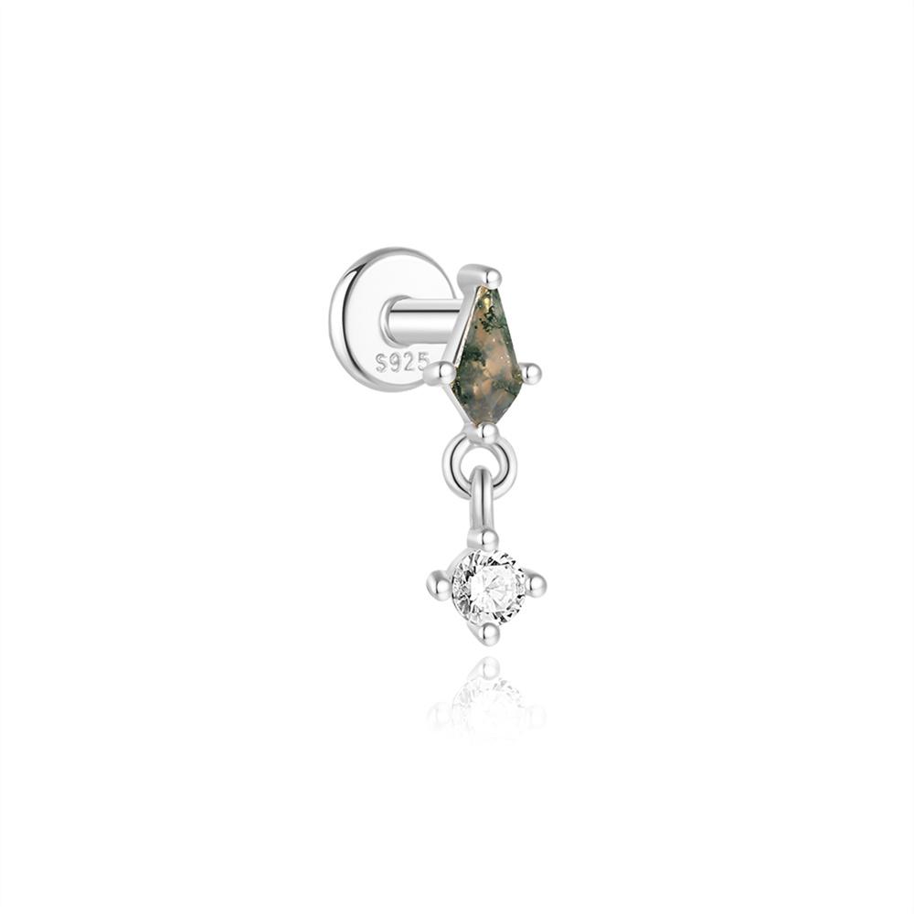 CANNER 1PC Natural Water Grass Horse Eye Zircon 925 Silver Piercing Earrings For Women Ins Simple Green Moss Earring