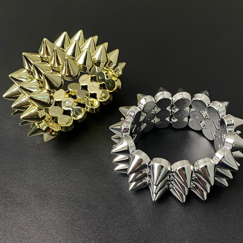 Versatile Occasion Star Rivet Punk Bracelet 3 Layer Elastic Wide Bangle Comfortable Wear for Event and Gatherings