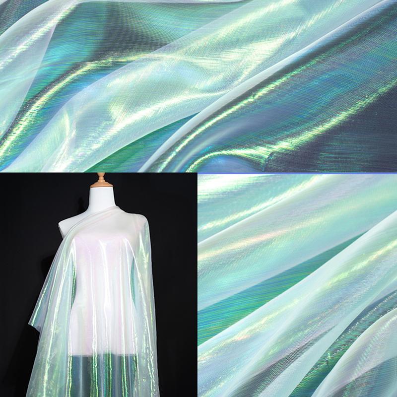 Przezroczysty Laserowy Tiul Tkanina Szycie Siatka Materiał Kolorowa Organza Szklana Fluorescencyjna Przędza Jedwabny Szyfon Materiał na Odzież Sceniczną