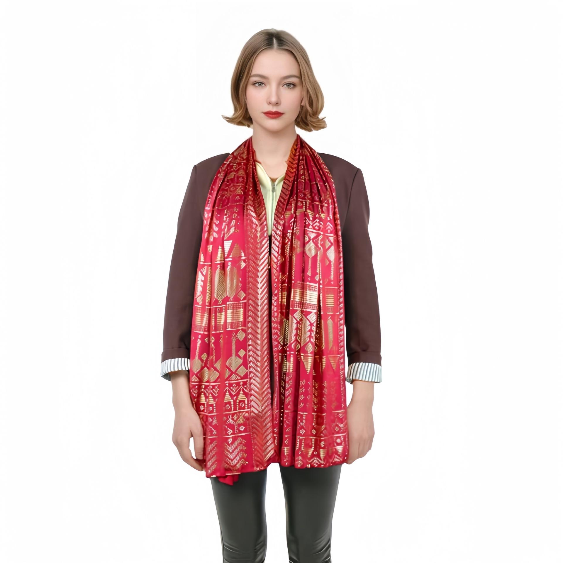 

Vintage Platinum Print Gorgeous Gold Plated Milk Fiber Silk Smooth Soft Breathable Warm Scarf
