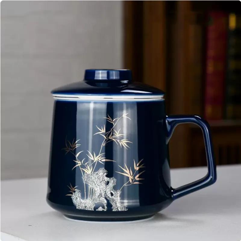 Chinese Ceramic Filter Tea Maker Personal Special Tea Water Separation Cup High-end Office with Handle Tea Cup Household Tea Set 13.5x11.5cm    420ml