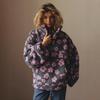 2025 Winter Autumn Women's Fleece Floral Sweatshirt Fashion Warm Fuzzy Pullover Top