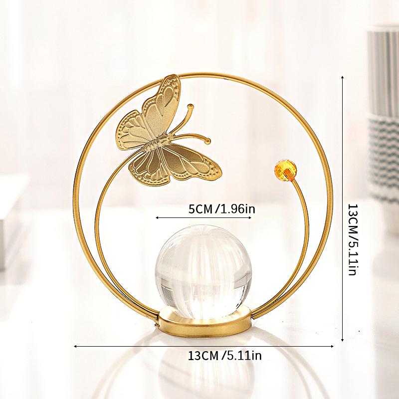 Crystal Ball Iron Art Ornament Butterfly Metal Figurine Bookshelf Desktop Decoration Living Room Fireplace Cabinet Home Decor