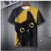 Humorvolles Interessantes Katzen-Grafik-T-Shirt Hip-Hop Persönlichkeit 3D-Druck Bequem Atmungsaktiv Sommer Lässig Locker Rundhals Kurzarm T-Shirt