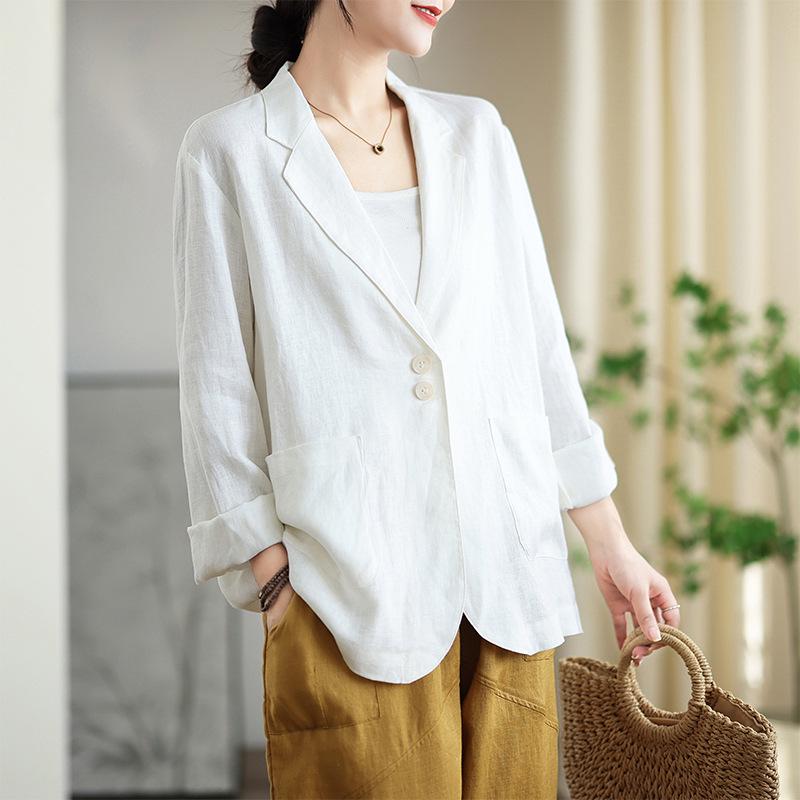 2024 Autumn Women's Cotton Linen Long Sleeve Jacket - Japanese Literary Style