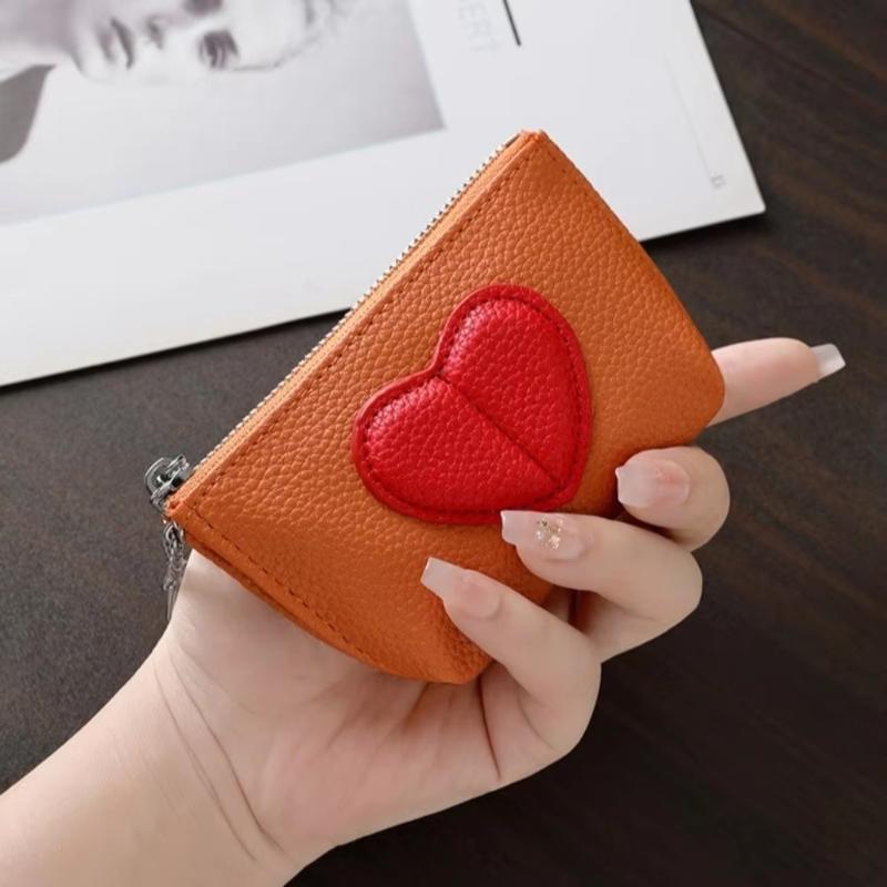 Color-Blocked Heart-Shaped Keychain Wallet Pu Mini Coin Purse For Women