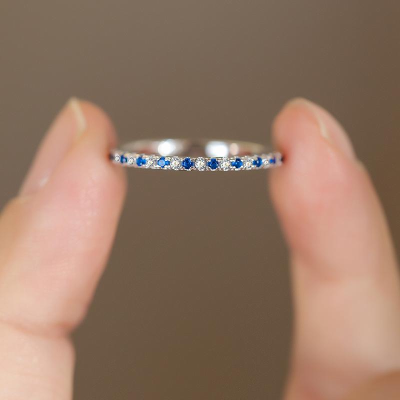 Simple Four-Prong Sapphire Geometric Full Diamond Couple Ring For Women Authentic Sterling Silver Valentine's Day Gift Jewelry