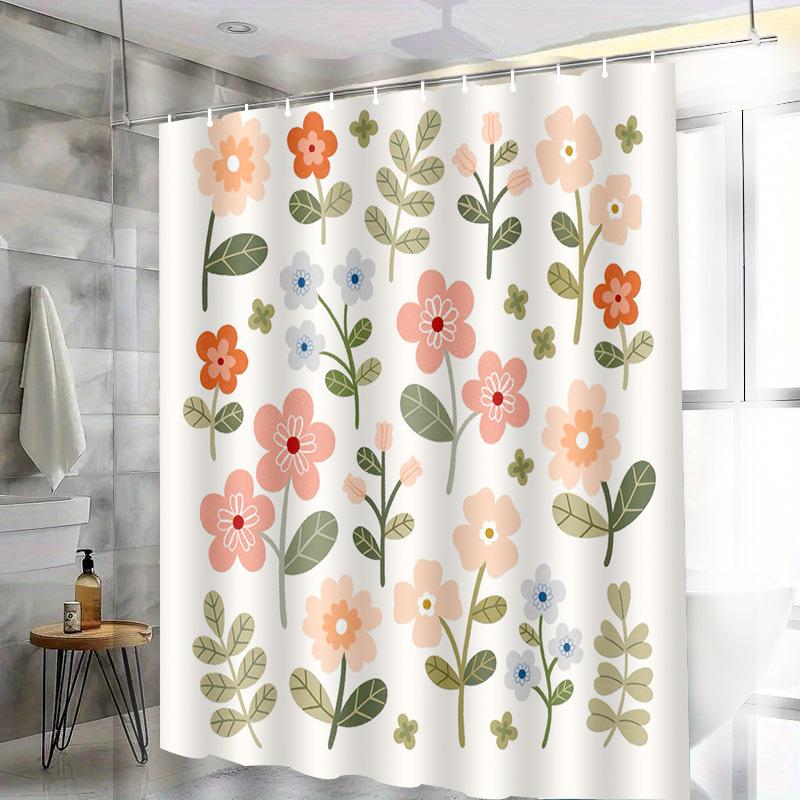 

Colored Flowers In The Field Washable Dirt-Resistant Shower Curtain Shower Head Waterproof Polyester Bath Curtain For Home Decor W60H190(CM)-1 Pcs