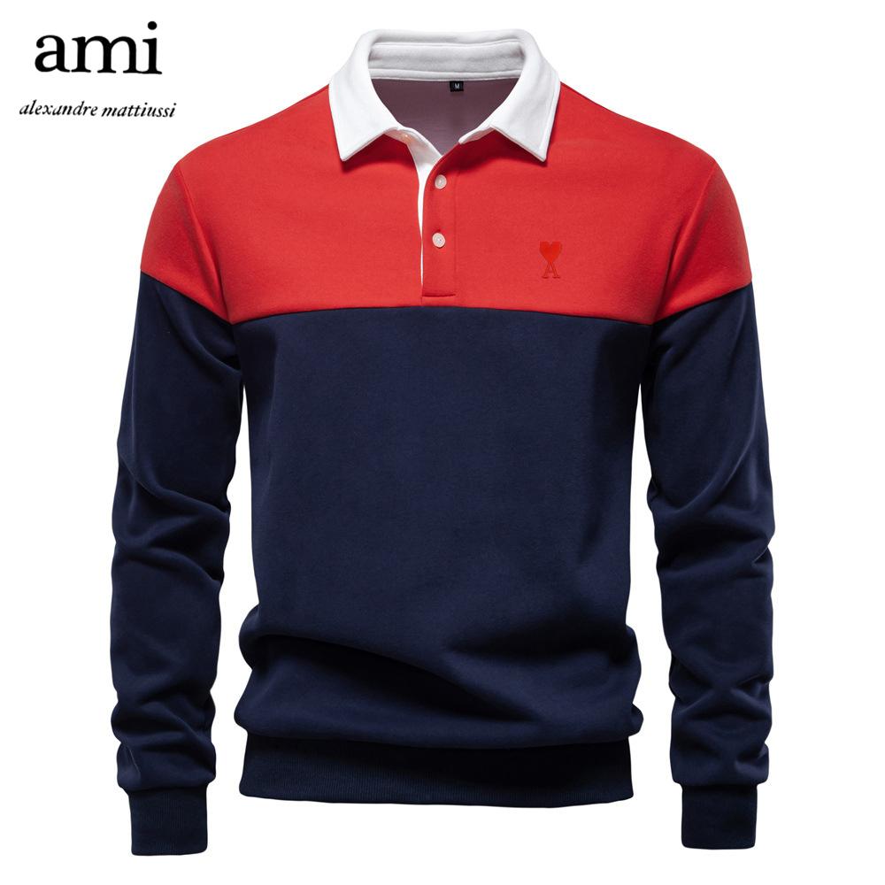 

AMI Embroidered Spring New Long Sleeve Polo Neck Sweatshirt Men s Large Size High Quality Casual Men s Sweatshirt XXL