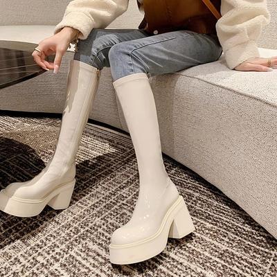 Dámské kozačky nad koleno na vysokém podpatku Módní Elegantní Lakovaná obuv Podzim Zima Punkový styl Dámské Módní Dlouhé Kotníčkové boty