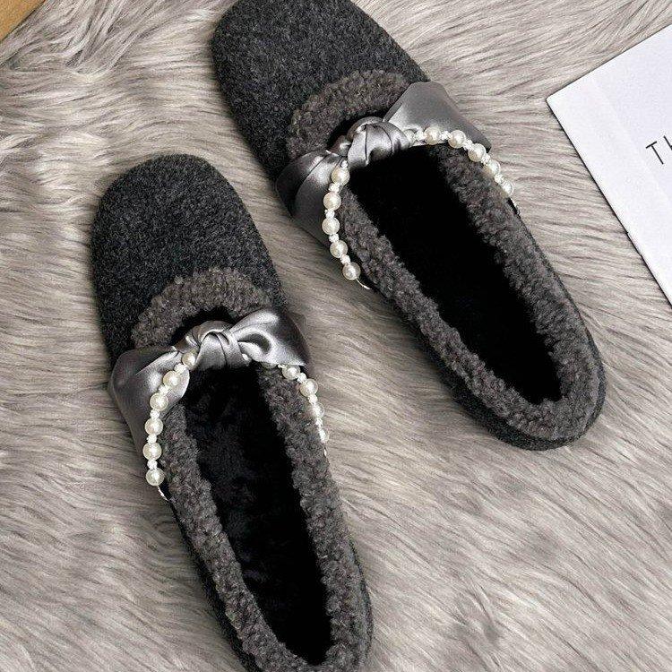 Feenperlen flauschige Schuhe Herbst und Winter neue Bommelmütze Samt Baumwollschuhe