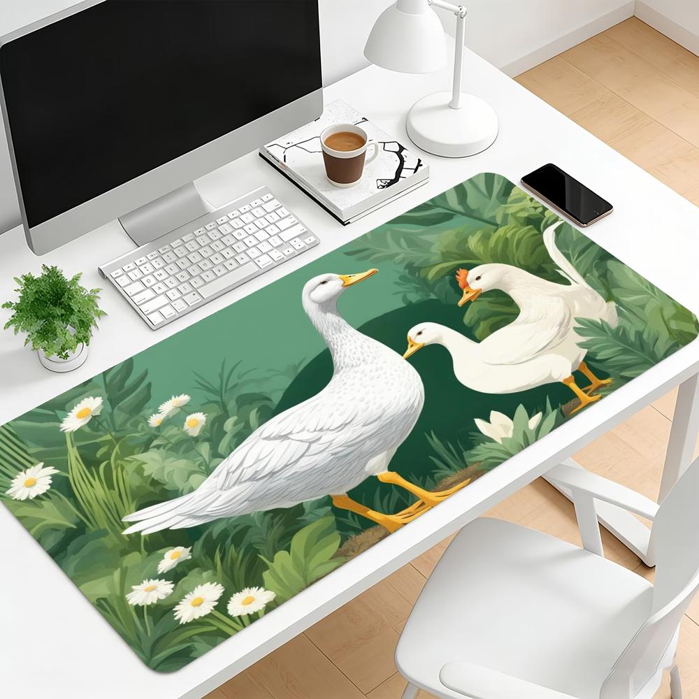 Cute White Geese Plants Large Mouse Pad Non Slip Rubber Base Floral Garden Print Gaming Desk Mat Mousepad For Girl Style