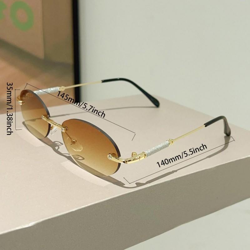 Rimless Oval Sunglasses  Men New Fashion Gradient Outdoor Casual Shades Women Trendy Brand Design Decor Sun Glasses