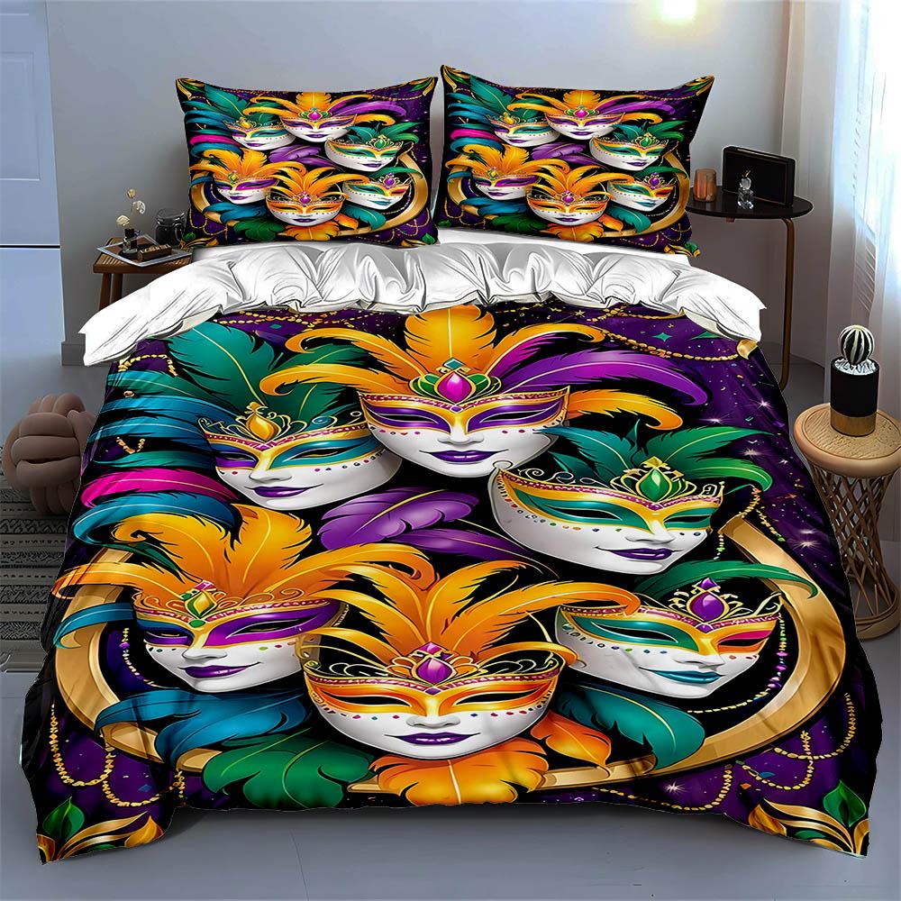 Vibrant Masquerade Masks Bedding Duvet Cover Sets Duvet Covers Pillowcases Gifts (1 * Duvet Cover 2 * Pillowcases, Without Duvet Insert)