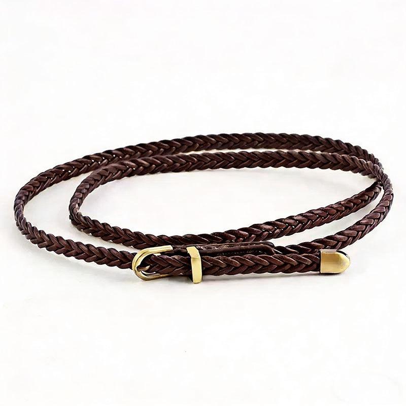 

New No Drill Woven Waist Belt Ladies Pin Buckle Retro Casual Versatile Slim Strap Female Cord Decor Dresses Lightweight 102cm кавовий