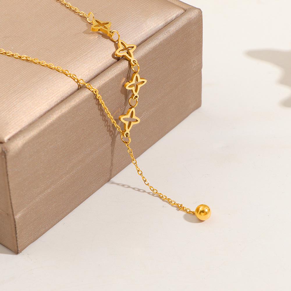 18K Gold Plated Hollow Star Tassel Clavicle Chain Necklace - Women's Colorfast Accessory, New Niche Design